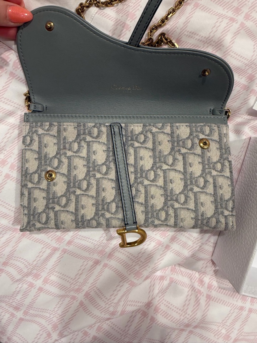 Dior Blue-Gray Oblique Canvas Crossbody Bag with Gold 'D' Charm